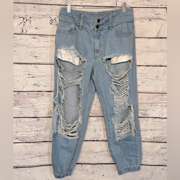 FASHION NOVA Jean Joggers Destroyed Front-9 - Picture 1 of 2